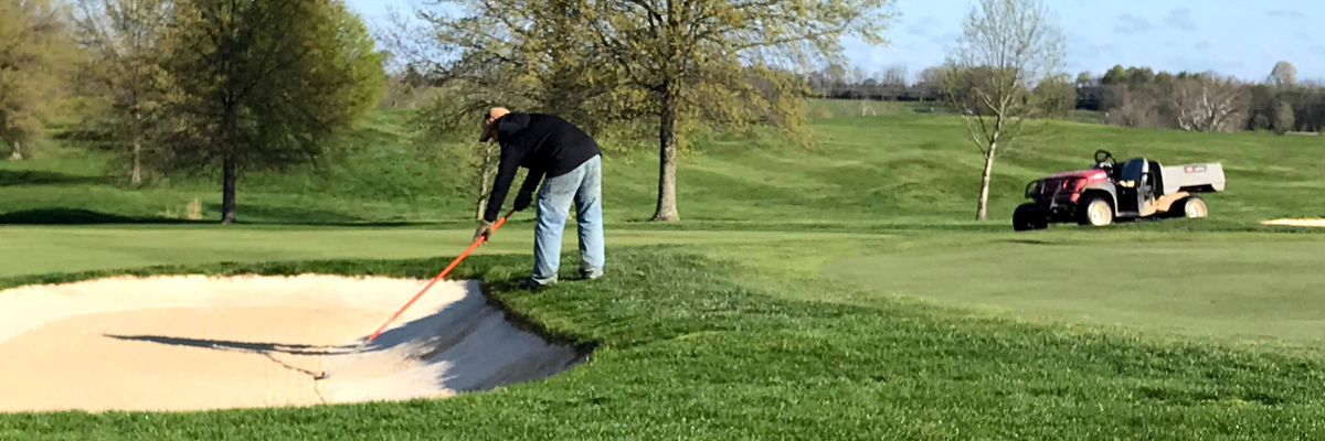 Houston oaks-raking bunkers once in the morning, rakes removed